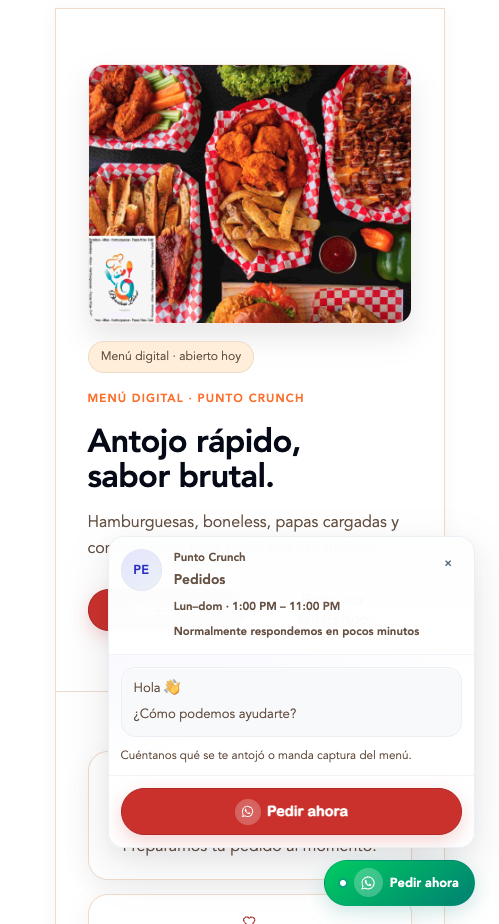 Plantilla demo para restaurante: menú digital con pedidos por WhatsApp
