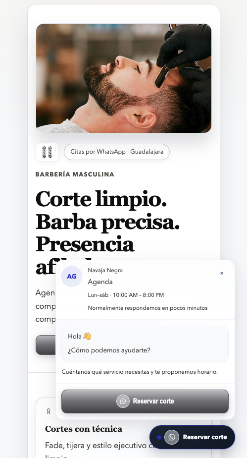 Plantilla demo para barbería con reservas por WhatsApp