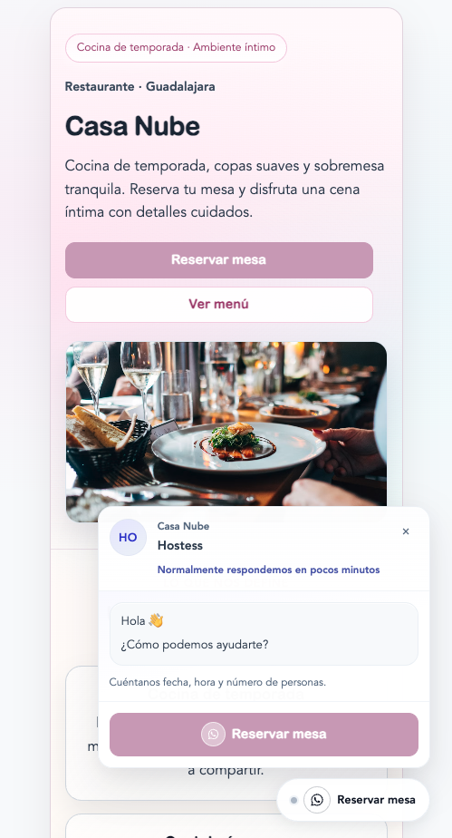Plantilla demo para restaurante fino con reservas por WhatsApp