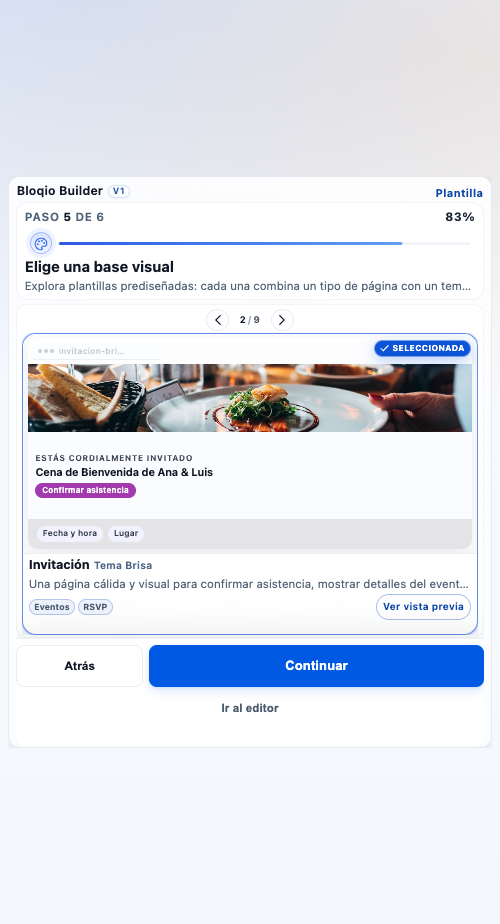 Paso 1: elegir plantilla en Bloqio Builder